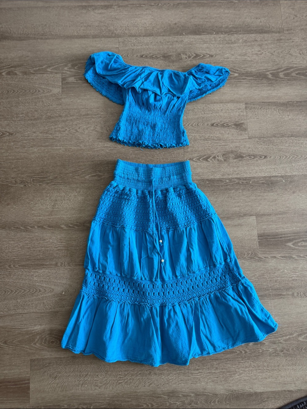 MEXICANA Bright Blue Tiered Maxi Skirt with Smocked Waist
